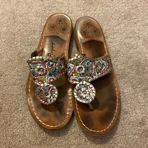 Jack Rogers paisley Dania whipstitch sandals